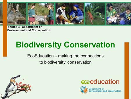 Biodiversity Conservation EcoEducation - making the connections to biodiversity conservation photos © Department of Environment and Conservation.