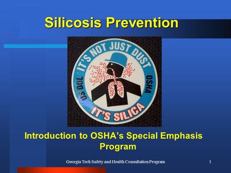 Georgia Tech Safety and Health Consultation Program1 Silicosis Prevention Introduction to OSHA’s Special Emphasis Program.