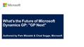 “A business solution from Microsoft that is quick to implement, easy to use and that has the power to support your ambitions for your business.” GP.