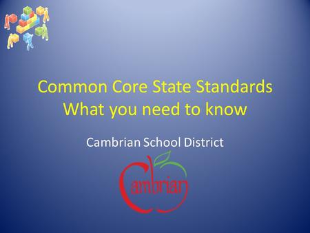 Common Core State Standards What you need to know Cambrian School District.