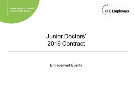 Junior doctors’ contract The new 2016 contract Junior Doctors’ 2016 Contract Engagement Events.