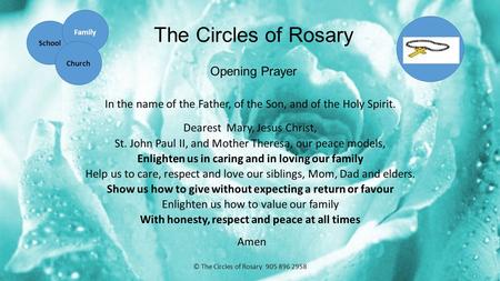 The Circles of Rosary Opening Prayer In the name of the Father, of the Son, and of the Holy Spirit. Dearest Mary, Jesus Christ, St. John Paul II, and Mother.