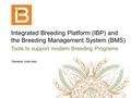 Integrated Breeding Platform (IBP) and the Breeding Management System (BMS) Tools to support modern Breeding Programs General overview.