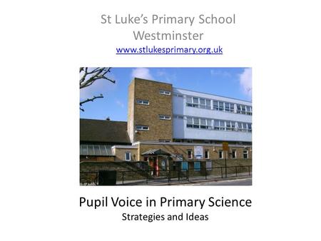 St Luke’s Primary School Westminster www.stlukesprimary.org.uk Pupil Voice in Primary Science Strategies and Ideas.