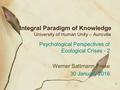 Integral Paradigm of Knowledge University of Human Unity – Auroville Psychological Perspectives of Ecological Crises - 2 Werner Sattmann-Frese 30 January.