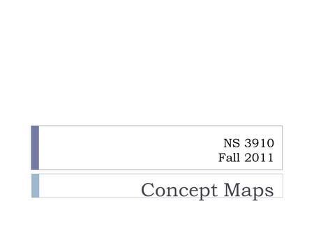 NS 3910 Fall 2011 Concept Maps Concept Maps. Definition  CONCEPT-means idea  An alternative non-linear approach to planning and organizing nursing care.