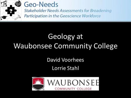 Geology at Waubonsee Community College David Voorhees Lorrie Stahl.