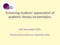 Enhancing students’ appreciation of academic literacy via exemplars. Prof. Kay Sambell, HCES. Northumbria Conference, September 2010.