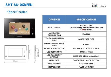 DIVISIONSPECIFICATION INPUT POWER DC 24V / 1.25A ※ Power supply from the floor distributor is not available. MAX POWER CONSUMPTION Max 30W VOICE CONVERSATION.