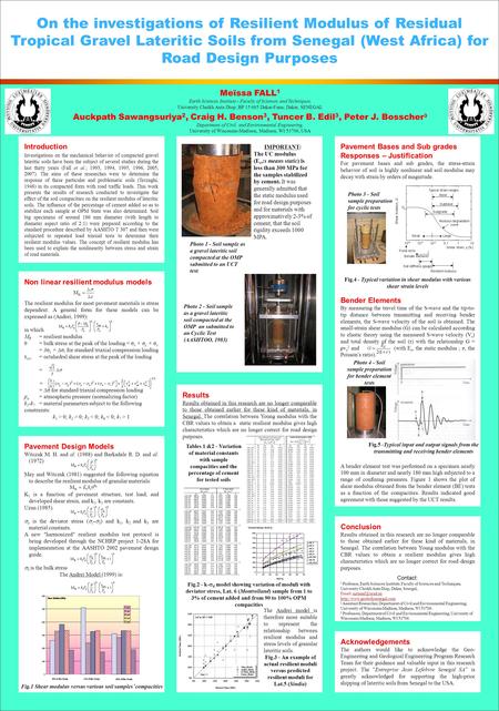 On the investigations of Resilient Modulus of Residual Tropical Gravel Lateritic Soils from Senegal (West Africa) for Road Design Purposes Introduction.