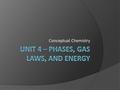 Conceptual Chemistry Objective 1  Describe, at the molecular level, the difference between a gas, liquid, and solid phase.