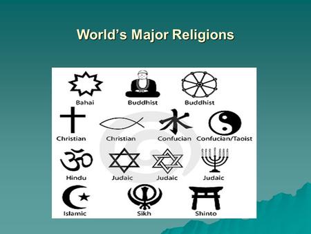 World’s Major Religions. WHAT IS RELIGION? A SYSTEM OF ORGANIZED BELIEFS, PRACTICES, AND WORSHIP OF A SUPREME BEING OR BEINGS.