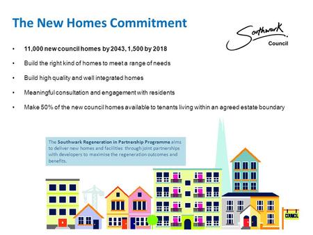 11,000 new council homes by 2043, 1,500 by 2018 Build the right kind of homes to meet a range of needs Build high quality and well integrated homes Meaningful.