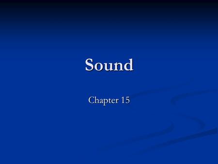 Sound Chapter 15. Sound Waves Sound is a longitudinal wave. (medium displaces parallel to direction of the wave) Sound is a longitudinal wave. (medium.