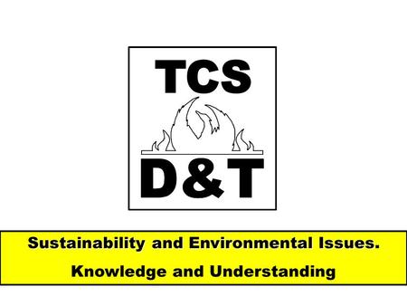 Sustainability and Environmental Issues Sustainability and Environmental Issues. Knowledge and Understanding.