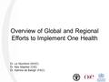 Overview of Global and Regional Efforts to Implement One Health Dr. Liz Mumford (WHO) Dr. Neo Mapitse (OIE) Dr. Katinka de Balogh (FAO)