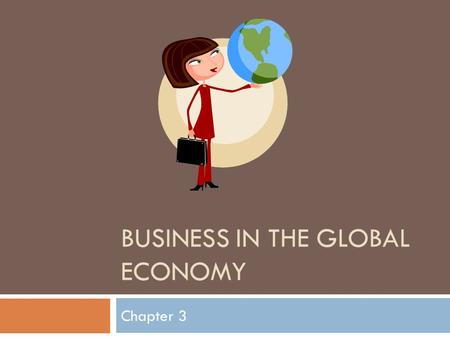 BUSINESS IN THE GLOBAL ECONOMY Chapter 3. Lessons  International Business Basics  The Global Marketplace  International Business Organizations  EQ: