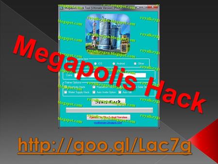 Megapolis Hack.  - Megapolis Cash Generator  - Unlimited Coins Adder  - Megabucks Cheat Tool  - Electricity Hack  - Water Supply Hack  - Population.