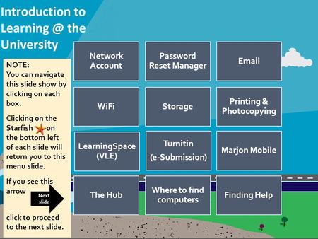 Network Account Password Reset Manager Email WiFiStorage Printing & Photocopying LearningSpace (VLE) Turnitin (e-Submission) Marjon Mobile The Hub Where.