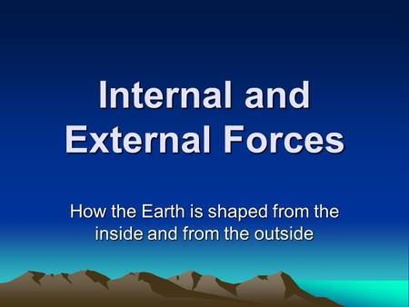 Internal and External Forces How the Earth is shaped from the inside and from the outside.