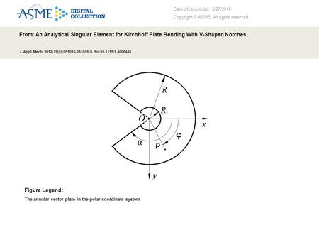 Date of download: 5/27/2016 Copyright © ASME. All rights reserved. From: An Analytical Singular Element for Kirchhoff Plate Bending With V-Shaped Notches.