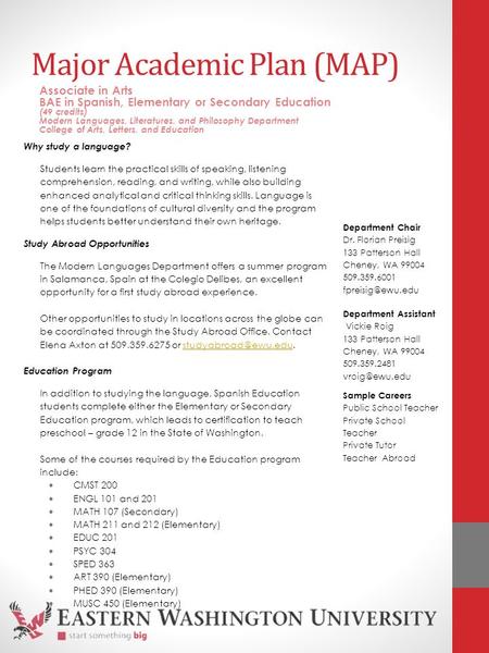 Major Academic Plan (MAP) Why study a language? Students learn the practical skills of speaking, listening comprehension, reading, and writing, while also.