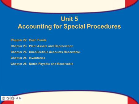 0 Glencoe Accounting Unit 5 Chapter 22 Copyright © by The McGraw-Hill Companies, Inc. All rights reserved. Unit 5 Accounting for Special Procedures Chapter.