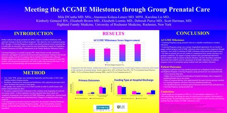 Meeting the ACGME Milestones through Group Prenatal Care INTRODUCTION Mila D'Cunha MD. MSc., Anastasia Kolasa-Lenarz MD. MPH., Karolina Lis MD., Kimberly.