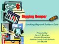 Digging Deeper Looking Beyond Surface Data Presented by: Karen H. Bingham Conway Elementary Stafford County Public Schools July 29,2008.