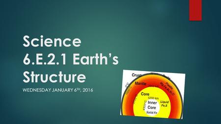 Science 6.E.2.1 Earth’s Structure WEDNESDAY JANUARY 6 TH, 2016.