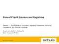 Role of Credit Bureaus and Registries Session 1 – Asymmetries of information, regulatory frameworks, improving transparency and financial knowledge Serena.