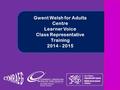 Gwent Welsh for Adults Centre Learner Voice Class Representative Training 2014 - 2015.