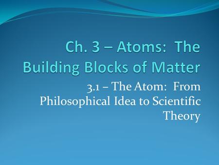 Ch. 3 – Atoms: The Building Blocks of Matter