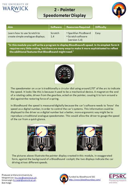 2 - Pointer Speedometer Display 2 - Pointer Speedometer Display The speedometer on a car is traditionally a circular dial using around 270° of the arc.