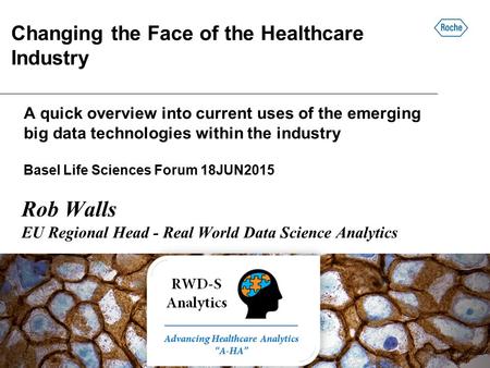 A quick overview into current uses of the emerging big data technologies within the industry Basel Life Sciences Forum 18JUN2015 Rob Walls EU Regional.