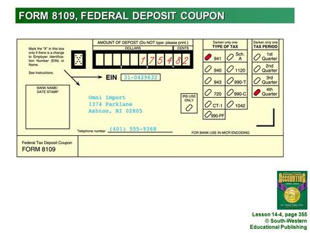 © South-Western Educational Publishing FORM 8109, FEDERAL DEPOSIT COUPON Lesson 14-4, page 355.