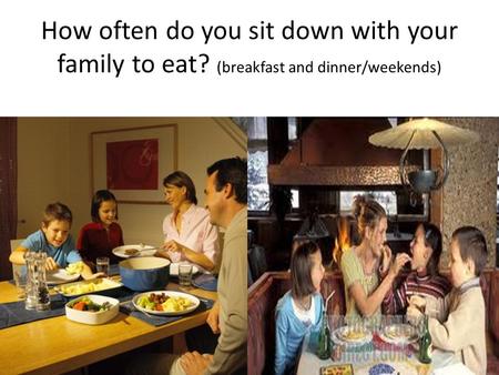 How often do you sit down with your family to eat? (breakfast and dinner/weekends)