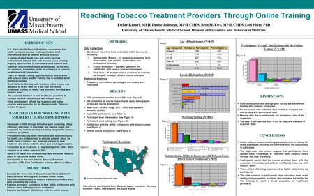 Reaching Tobacco Treatment Providers Through Online Training INTRODUCTION  U.S. Public Health Service Guidelines recommend that health care professionals.