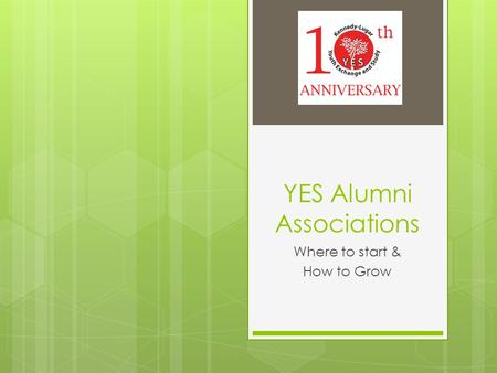 YES Alumni Associations Where to start & How to Grow.