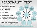 PERSONALITY TEST ENNEAGRAM 9 TYPES TRIADS INTEGRATE DISINTEGRATE Take the test yourself!