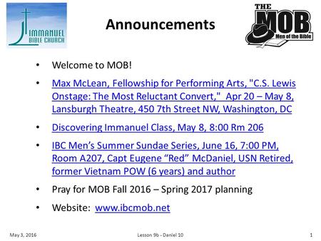 Welcome to MOB! Max McLean, Fellowship for Performing Arts, C.S. Lewis Onstage: The Most Reluctant Convert, Apr 20 – May 8, Lansburgh Theatre, 450 7th.