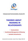 THEORIES ABOUT MEANING IN RELATIONSHIPS Interpersonal Communication, Session 03 Interpersonal Communication, Session 03 by Z. Hidayat, MM, MSi. 1 Constructivism.