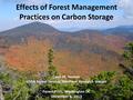 Effects of Forest Management Practices on Carbon Storage Coeli M. Hoover USDA Forest Service, Northern Research Station Forest PLUS, Washington DC December.