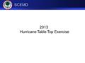 SCEMD 2013 Hurricane Table Top Exercise. SCEMD Background Ten plus years since last major hurricane Twenty four years since last major landfall Hurricanes.