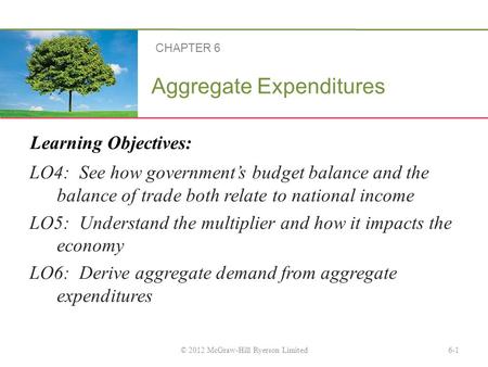 Learning Objectives: Aggregate Expenditures LO4: See how government’s budget balance and the balance of trade both relate to national income LO5: Understand.