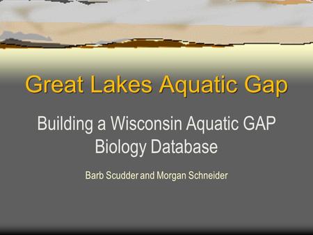 Great Lakes Aquatic Gap Building a Wisconsin Aquatic GAP Biology Database Barb Scudder and Morgan Schneider.