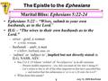 The Epistle to the Ephesians July 12, 2009 Bob Eckel 1 Marital Bliss: Ephesians 5:22-24 Ephesians 5:22 – “Wives, submit to your own husbands, as to the.