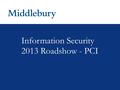 Information Security 2013 Roadshow - PCI. Roadshow Outline  What IS PCI  Why we Care about PCI  What PCI Means to You and Me.