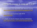 Doing Business is easy as 1,2,3 Doing Business is easy as 1,2,3 1.Register your Business with Wayne County www.waynecounty.com/vendormanagement.htm 1.Register.