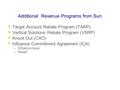 © Copyright 1997-2003 Dynix Technologies Confidential & Proprietary Additional Revenue Programs from Sun  Target Account Rebate Program (TARP)  Vertical.